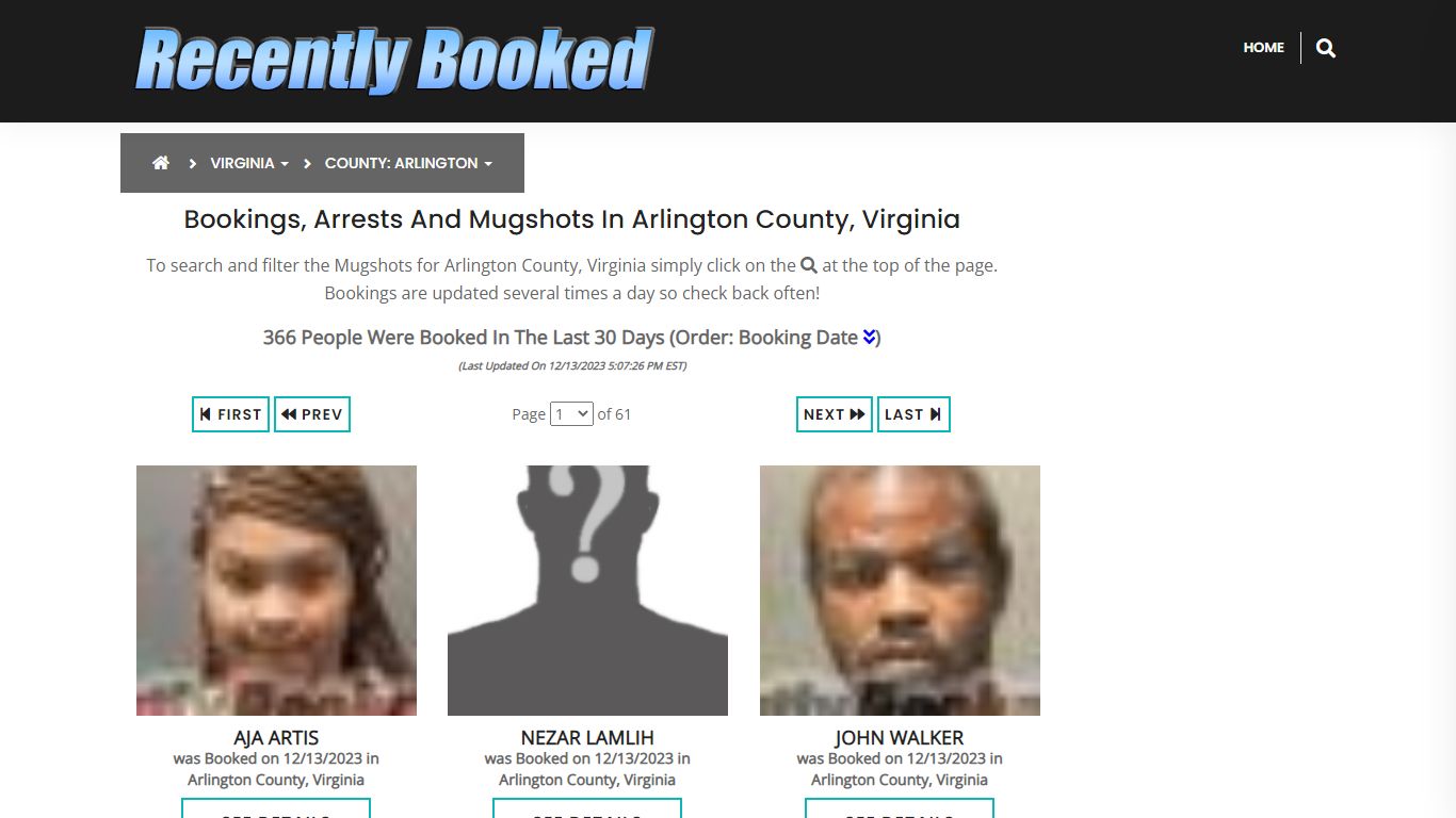 Bookings, Arrests and Mugshots in Arlington County, Virginia